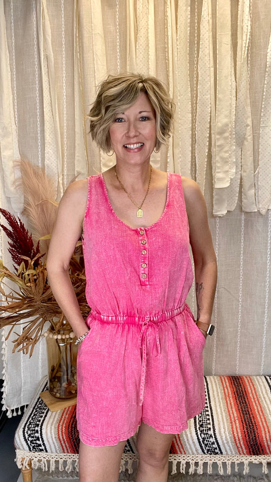 Pink stone washed romper